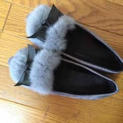 ふわふわファーリボンぺたんこシューズのサムネイル