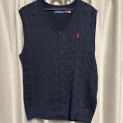 美品 POLO RALPH LAUREN ケーブルニット ベスト ネイビー Lのサムネイル