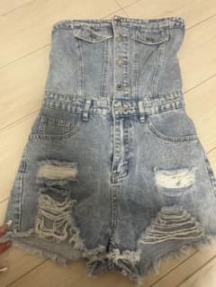 デニム ベアトップ サロペット ショートパンツのサムネイル