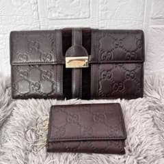 良品 GUCCI シマ 長財布 キーケース シェリーライン ブラウン メンズ