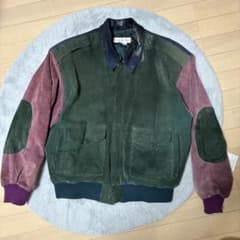 90s 古着 レトロブルゾン 切替デザイン グリーン パープル レザー