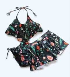 スカート付き花柄モノキニワンピース水着 2点セットのサムネイル