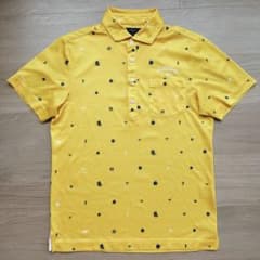 【美品】Callaway メンズMサイズ サッカーボール メッシュポロシャツ黄色のサムネイル
