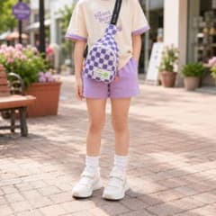 キッズ ボディバッグ 子供 斜めがけ 軽量 ナイロン スマイル バッグ チェックのサムネイル