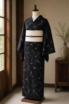 きものやまと 小紋 広衿 夏着物 絽 黒地のサムネイル