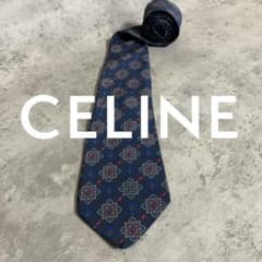 ✨極美品✨CELINE セリーヌ ネクタイ 幾何学柄 小紋柄 紺 スペイン製