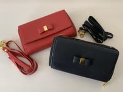 リボン　お財布ショルダー　赤　黒　2個セットのサムネイル
