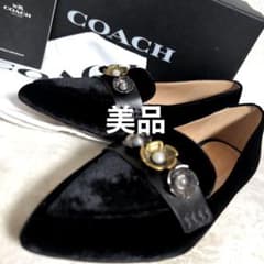 ey1 COACH ベロア ティーローズ 花 パンプス 黒 23.5cm