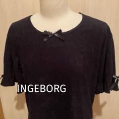 INGEBORG Pile Short-Sleeve Cut and Sew Top with Logo Embroidery, Picot Lace, Pink House, 90s