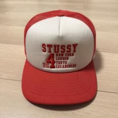 STUSSY メッシュキャップ レッド/ホワイト　 一回だけ着用　ほぼ新品のサムネイル