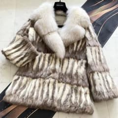 新品　68万　フォックス×リス　本毛皮　ハーフコート　ベージュアイボリー　L相当 新品 68万 フォックス×リス 本毛皮 ハーフコート ベージュアイボリー L
