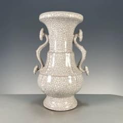 哥窯開片如意双耳瓶 景徳鎮 陶磁器 装飾品 現代工芸品 美術品 置物 哥窯開片如意双耳瓶 景徳鎮 陶磁器 装飾品 現代工芸品 美術品 置物