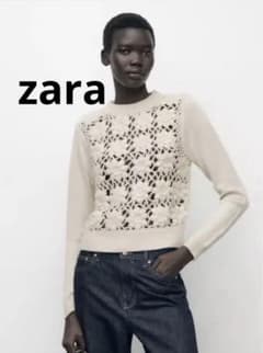 美品zara コンビ素材クロシェ編みセーター　M(9〜11号) ニットセーターのサムネイル