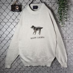 90s CHAPS ラルフローレン コットンニット 犬 アニマル 刺繍 L程 