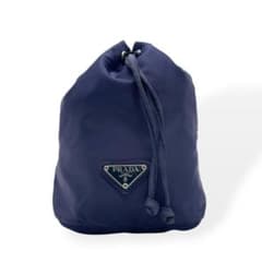 極美品 PRADA プラダ 希少カラー 巾着ポーチ ネイビー ナイロン 三角