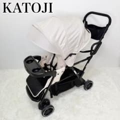 極美品 KATOJI 二人でゴー 二人乗りベビーカー ベージュ 兄弟 姉妹 