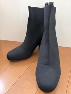 ニット素材 ショートブーツ ブラックMのサムネイル