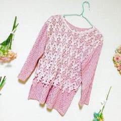 ヴィンテージ ブラウス トップス レース フラワー 花柄 美品 レア ピンクのサムネイル