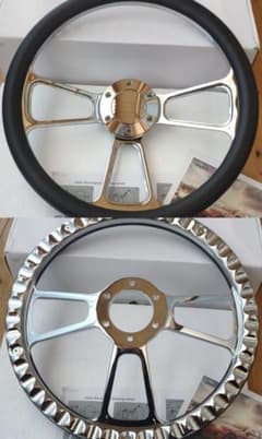 新品未使用 ハーフラップレザー ビレットステアリング 350 MOMOピッチ