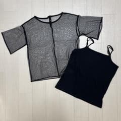 ドット柄 シアー トップス キャミソール セット ブラックのサムネイル
