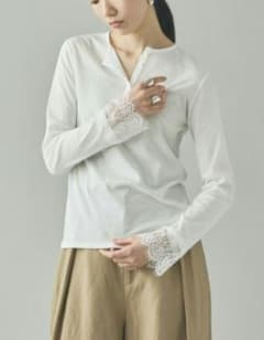 &RC アイボリー セーラー長袖シャツ カレンソロジー Curensology(カレンソロジー)ヘンリーレースロングスリーブTシャツ 白