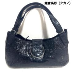 鎌倉高野TAKANO 美品✨レイクバッグクロコ型押し牛革 日本製ブラック 