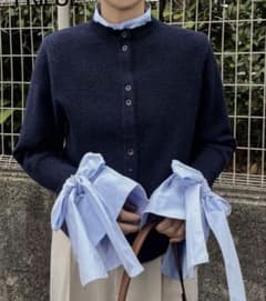 SHEIN FRIFUL ニット ネイビー リボン袖のサムネイル