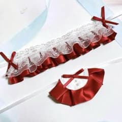 ☆No.1635 にじぱぺっと ぬい服 ヘッドドレス スタイ 赤 ワインレッド