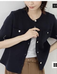 値下げ 新品 ROPE PICNIC 半袖カーディガン ネイビー 金ボタン - メルカリ
