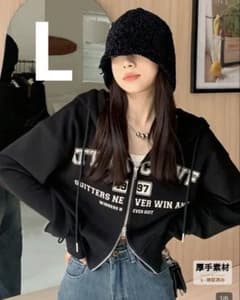 と*え様 SHEIN ジップアップパーカー ブラックのサムネイル