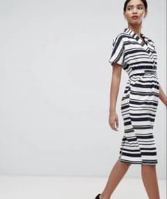 ど*☆様 ASOS ストライプ柄 半袖 ひざ丈ワンピースのサムネイル