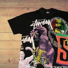 STUSSY ステューシー グラフィック 総柄 Tシャツ ブラックのサムネイル