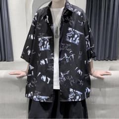 フォトプリント 半袖 シャツ ブラック Lサイズのサムネイル