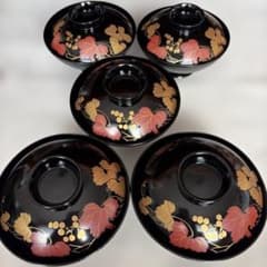 漆器 蓋付椀 5客セット 葡萄文様 伝統工芸