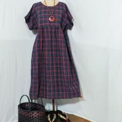 浴衣リメイク　浴衣ワンピース　しじら織り　正藍染　ハンドメイド　ゆったりのサムネイル