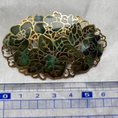 【ヴィンテージ】　七宝焼　ブローチ 花柄 ゴールド　グリーンのサムネイル