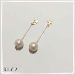 小さな星とコットンパールの揺れるピアス✩ミのサムネイル