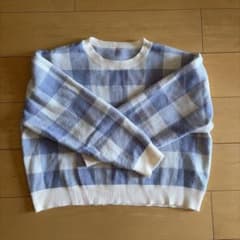 チェック柄 ニット ブルーのサムネイル