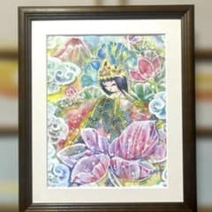 吉祥日本画「蓮のいのり 赤富士ことほぐ」 幸福の童子さま - メルカリ