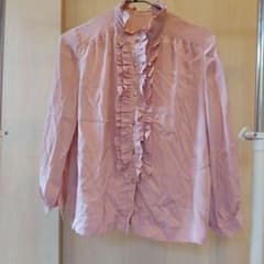 Showa-era retro women's pink ruffled long-sleeved blouse