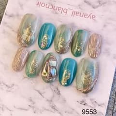 ネイルチップ 9553 ターコイズ 青緑 現品 ニュアンス 夏ネイル - メルカリ