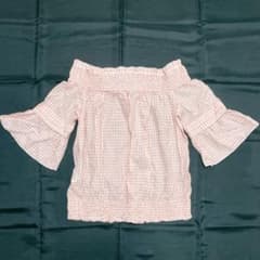 オフショルブラウス ギンガムチェック ピンクのサムネイル