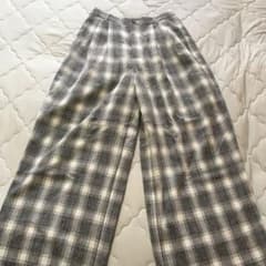 GU チェック　ワイドパンツ　Mのサムネイル