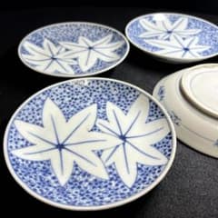江戸中期 古伊万里紅葉図中皿4枚 直径約14.5㎝ 東Y8-0522☆2Fタサチ