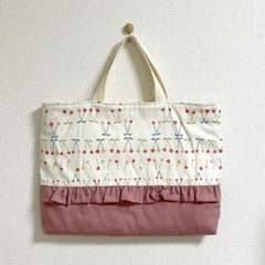 ハンドメイド レッスンバッグ☆さくらんぼ フリル付き2 - メルカリ