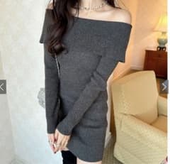 オフショルダーニットミニワンピース[ru1053]