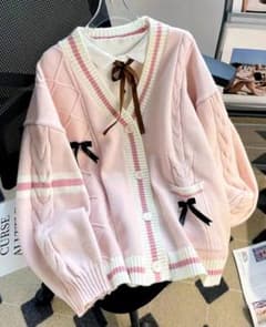 shein レディース　ピンクカーディガン　学生服風　かわいい　ゆめかわ　リボンのサムネイル
