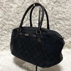 美品】GUCCI グッチ ミニボストン トートバッグ キャンバス レザー 黒 