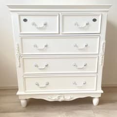 鍵付き アンティーク チェスト ハンプトンIIシリーズ 5D 白家具 姫 ロココ 鍵付き アンティーク チェスト ハンプトンIIシリーズ 5D 白家具
