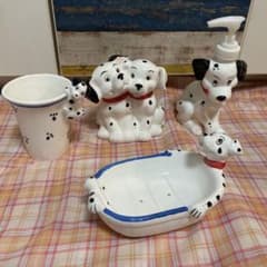 ダルメシアン 陶器製　バス用品セット　101匹わんちゃん　歯ブラシ立て　コップ ダルメシアン 陶器製 バス用品セット 101匹わんちゃん 歯ブラシ立て